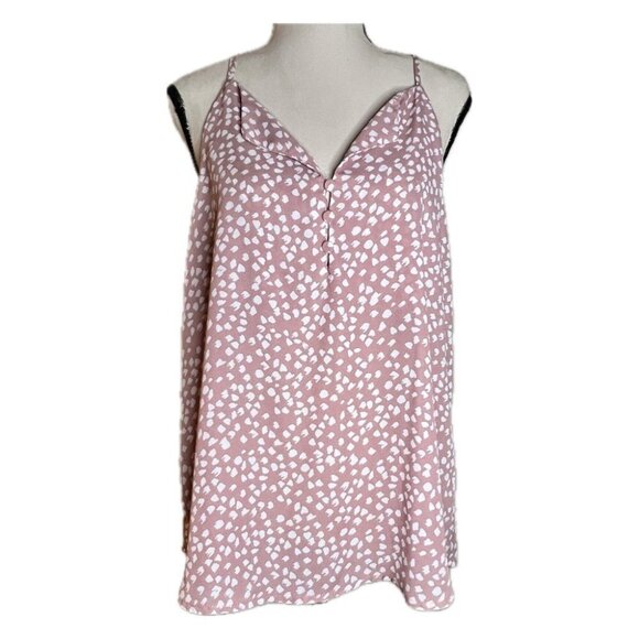 MINE Pink & White Ditsy‎ Print Flowy Beachy Feminine Camisole Large - Picture 1 of 7